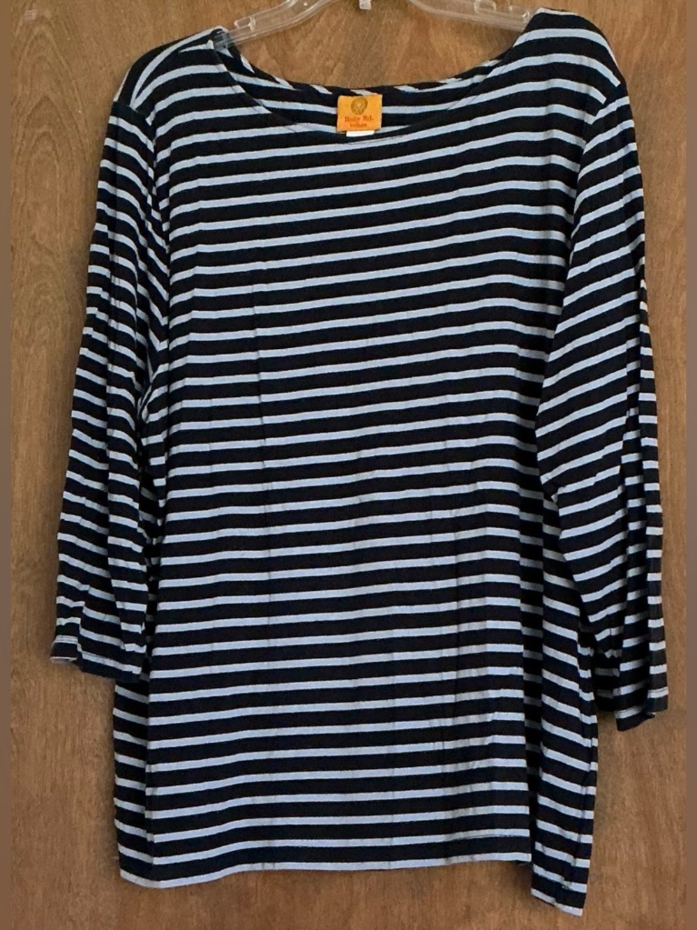 Ruby Rd Women Long Sleeve Pullover Top Light & Dark Blue Stripes Lightweight 3X